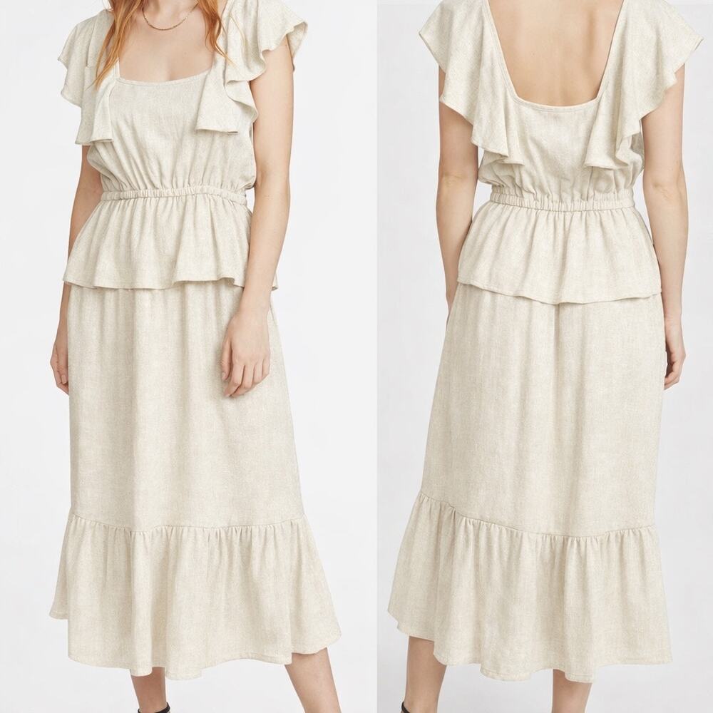 NWT $242‎ Rachel Pally Linen Mariah Dress Oatmeal Beige Minimalist Ruffle Tiered